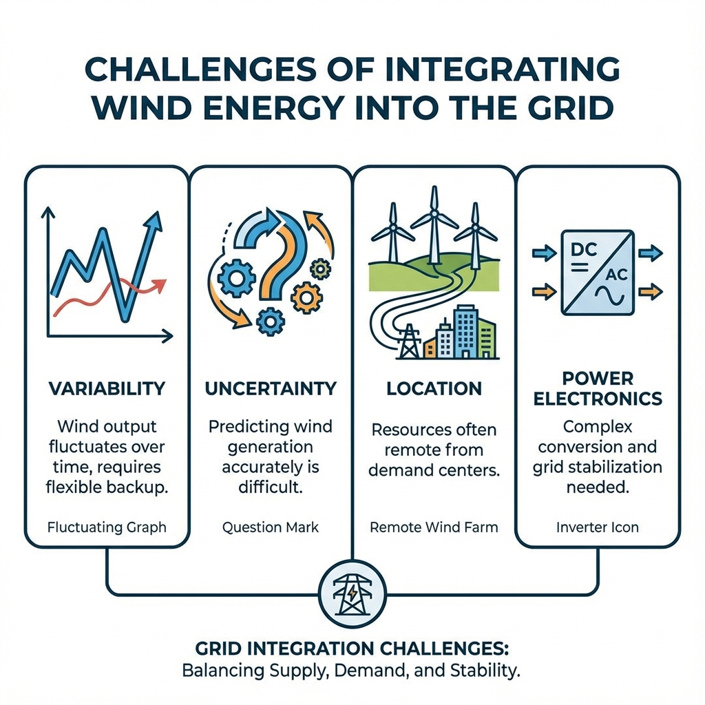 Các thách thức chính khi tích hợp năng lượng gió vào lưới điện