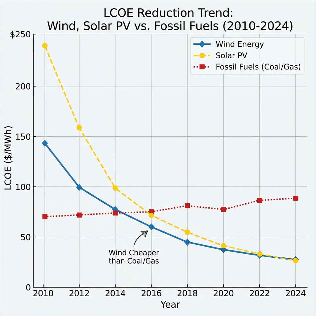 Diễn biến chi phí năng lượng gió và so sánh với các nguồn khác